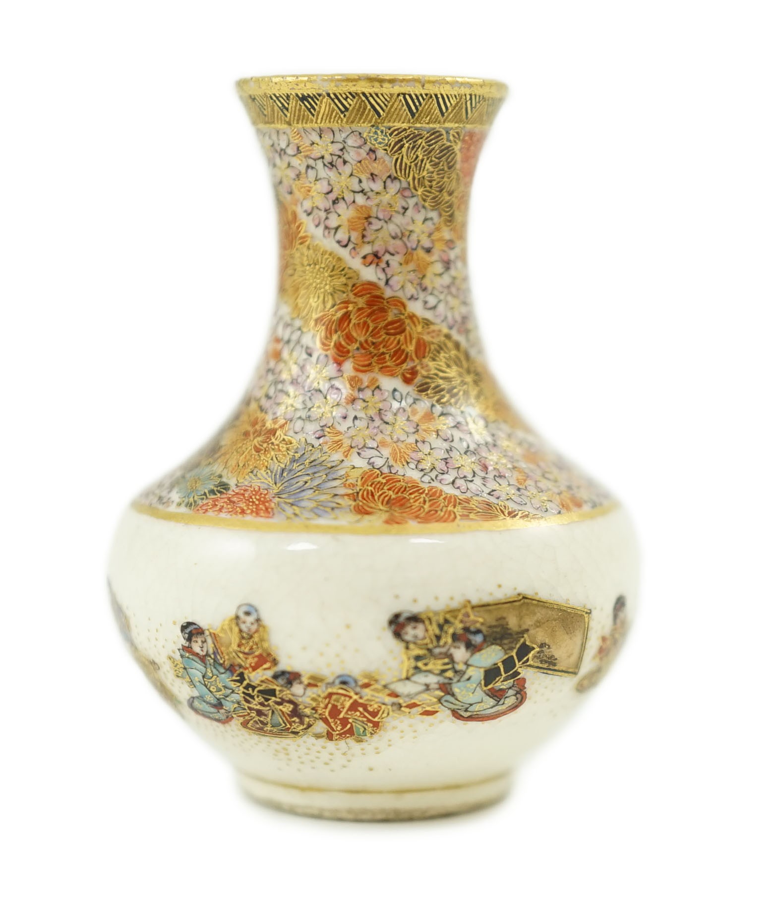 A Japanese miniature Satsuma pottery baluster vase, by Yabu Meizan, Meiji period, 3.9cm high